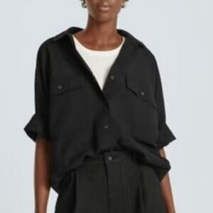 Everlane The Cotton Tourist Short Sleeve Shirt Relaxed Fit Button Down Black XS